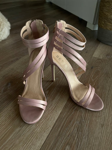 Betts Blush Pink Fabric Multi-Strap Stiletto Heels – Size 8
