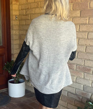 Load image into Gallery viewer, Dex Asymmetric Knit Jacket with Faux Leather Sleeves – Size