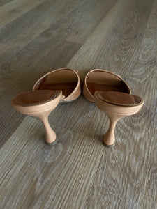 ASOS DESIGN Open Toe Heeled Slides, Beige, Size 38