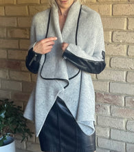 Load image into Gallery viewer, Dex Asymmetric Knit Jacket with Faux Leather Sleeves – Size