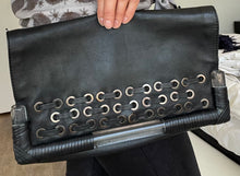 Load image into Gallery viewer, Wayne Cooper Black Leather Clutch – Grommet Detail &amp; Resin Trim