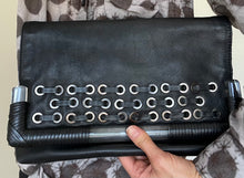 Load image into Gallery viewer, Wayne Cooper Black Leather Clutch – Grommet Detail &amp; Resin Trim