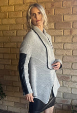 Load image into Gallery viewer, Dex Asymmetric Knit Jacket with Faux Leather Sleeves – Size