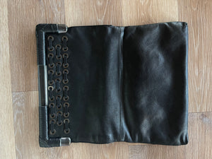 Wayne Cooper Black Leather Clutch – Grommet Detail & Resin Trim