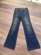 Load image into Gallery viewer, Gap 1969 Ultra Low Rise Flare Jeans, Medium Blue Wash, Size 0
