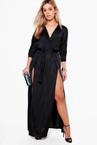 BOOHOO PLUS VERITY SLINKY PLUNGE SPLIT MAXI DRESS, BNWT, Size: UK18/EUR46/US16
