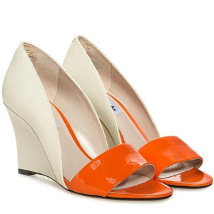 CLARKS Sateen Curtain Wedges, Orange Beige Combo, Size UK 8/AU 10