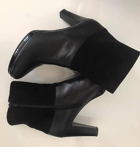 Letizia Leather and Suede Boots, Black, Size 40