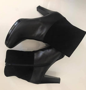 Letizia Leather and Suede Boots, Black, Size 40