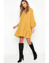 Load image into Gallery viewer, Made in Italy Woven Tiered Shirt Dress, BNWT*, Mustard, Size 16