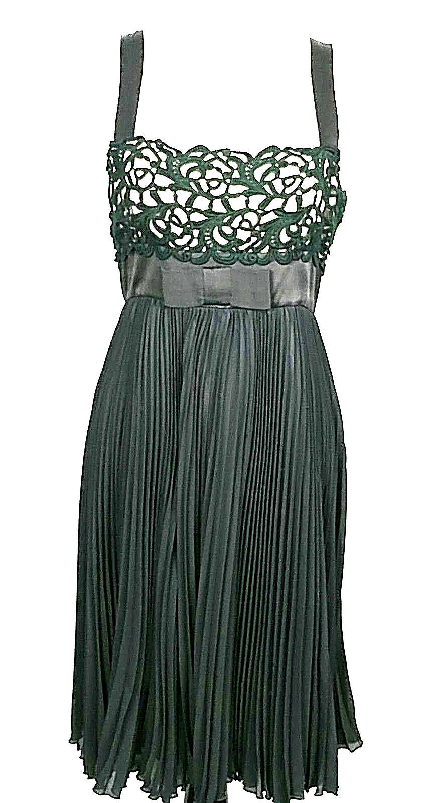 NOUGAT LONDON Women's Lace Overlay Empire Waist Accordion A-line Dress, Black, Size 1