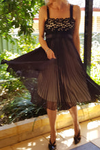 Load image into Gallery viewer, NOUGAT LONDON Women&#39;s Lace Overlay Empire Waist Accordion A-line Dress, Black, Size 1