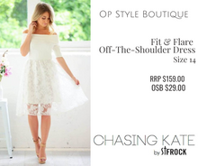 Load image into Gallery viewer, Chasing Kate Fit &amp; Flare Off-The-Shoulder Dress, Size 14