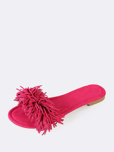 Top End Leather Pom Pom Slide Sandals, Pink, Size 37