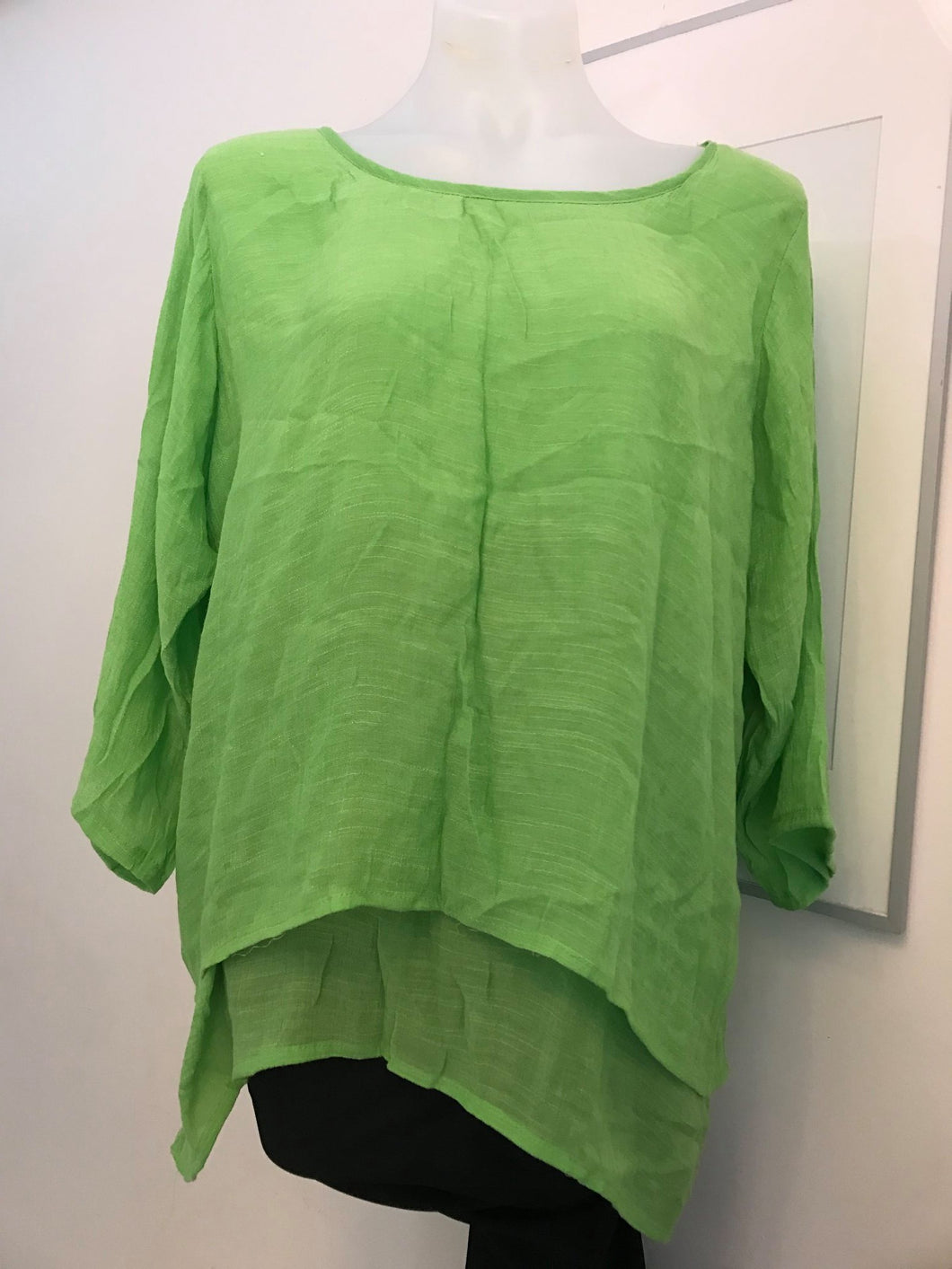 Vietfinn Silk Lime Green Blouse, Size 12 - 14.