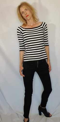 Zara Knit Black and White Stripe Top, Size S