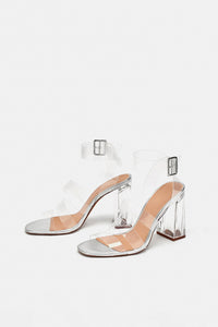 Zara Trafaluc Vinyl High Heels Sandals, Size 41
