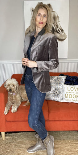 Zara Velour Jacket, Pewter, Size M