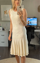 Load image into Gallery viewer, Silk Blend Crochet Knit Drop Waist Bib Dress, Ivory, Size M