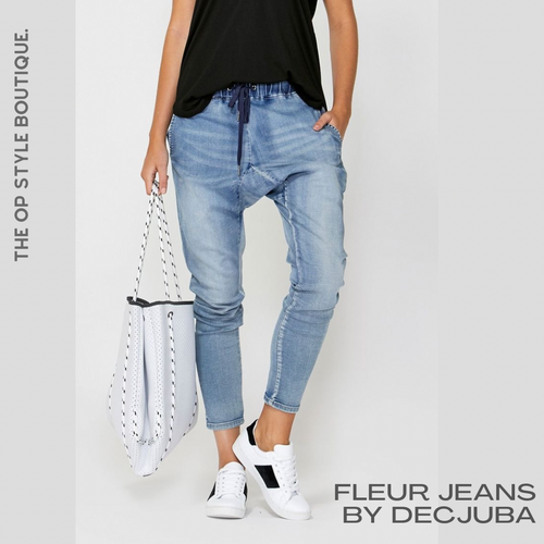 Decjuba Drop Crotch Denim Jeans, Size 8