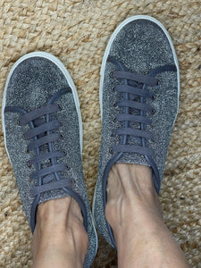 French Connection Silver Glitter Sneakers, Size 38