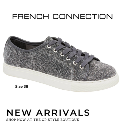 French Connection Silver Glitter Sneakers, Size 38