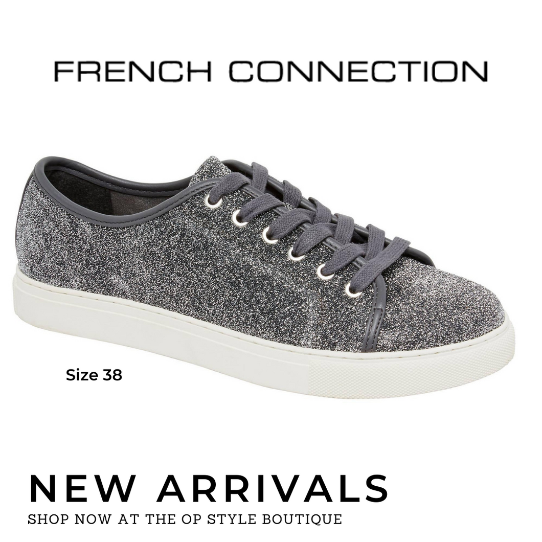 French Connection Silver Glitter Sneakers, Size 38