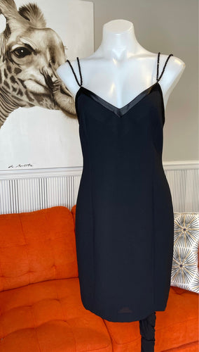 George Gross Vintage Sheath Dress with Dual Onyx Beaded Straps, Black, Size 10