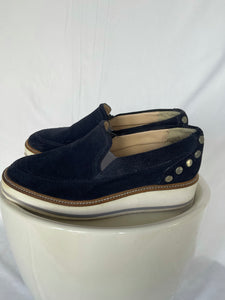 Zara Navy Suede Platform Loafers, Size 39