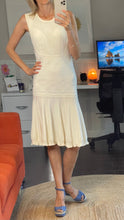 Load image into Gallery viewer, Silk Blend Crochet Knit Drop Waist Bib Dress, Ivory, Size M