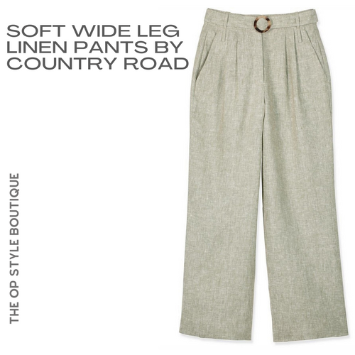Country Road Wide Leg Linen Pants, Sage Green, Size 10