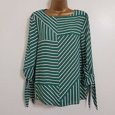 Dorothy Perkins Green Striped Tie Sleeve Blouse