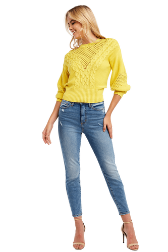 BARDOT MIX STITCH KNIT IN BRIGHT YELLOW, Size XS/S