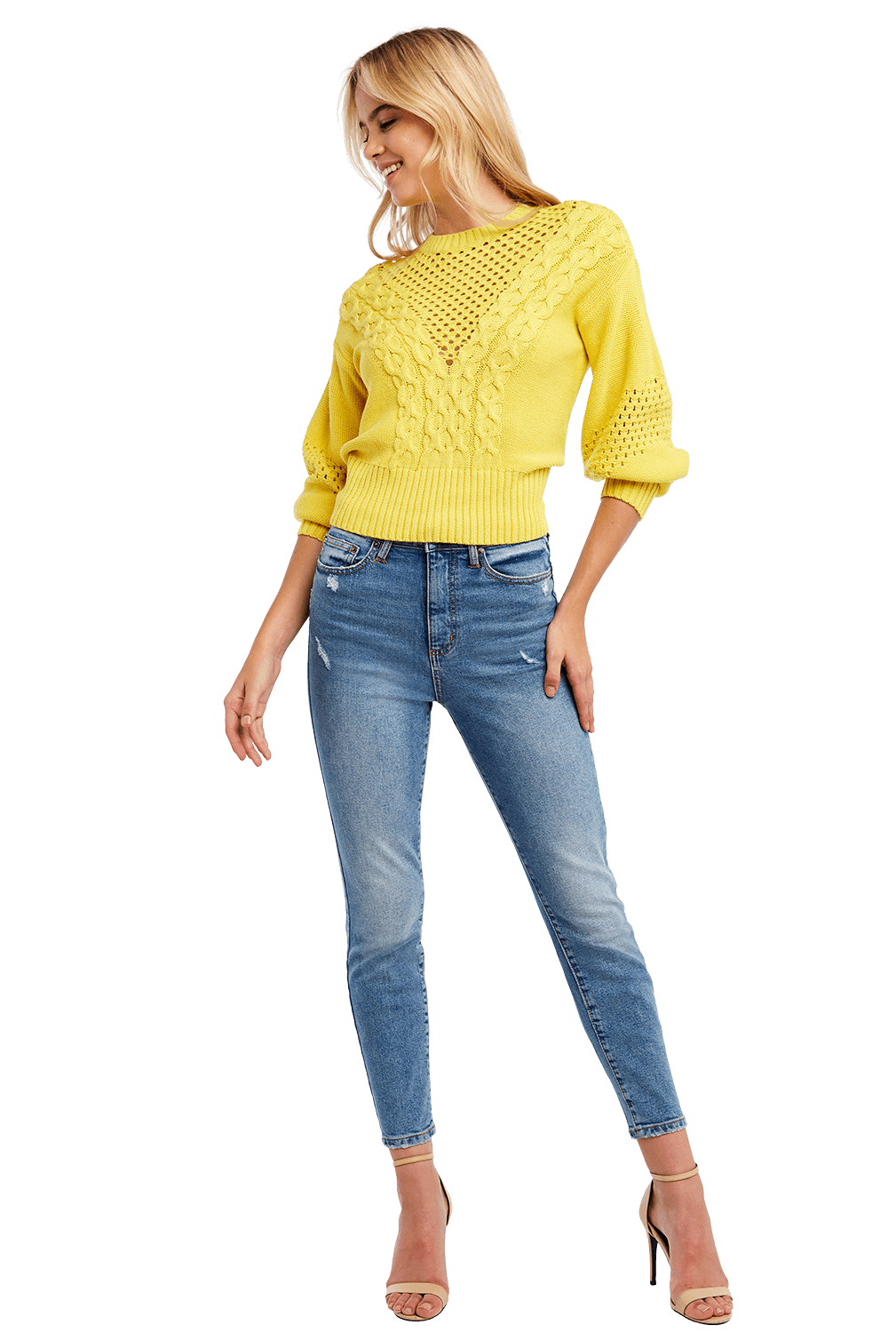 BARDOT MIX STITCH KNIT IN BRIGHT YELLOW, Size XS/S