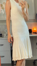 Load image into Gallery viewer, Silk Blend Crochet Knit Drop Waist Bib Dress, Ivory, Size M