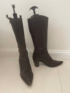 Street Shoes Made in Italy Leather Boots, Chocolate Brown, Size 39