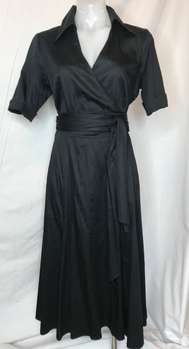 David Lawrence Fit and Flare Midi Wrap Dress, Black, Size 14