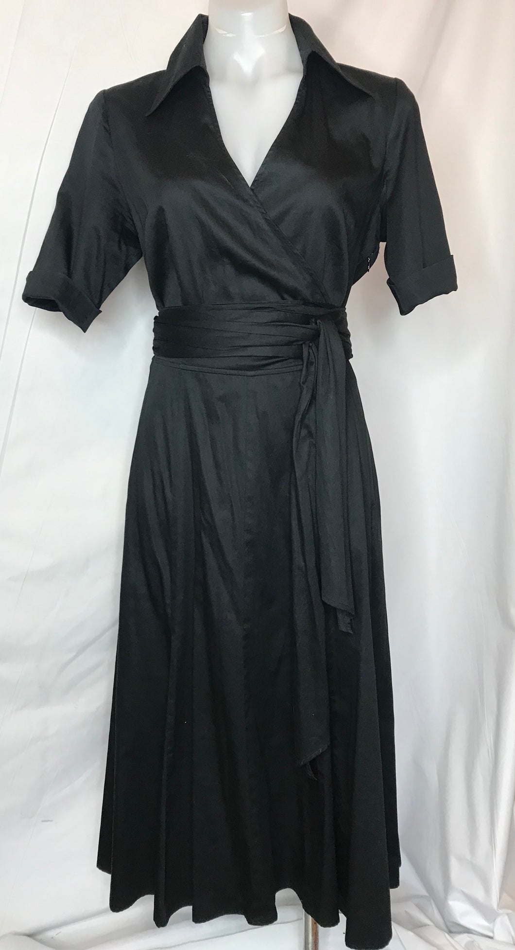 David Lawrence Fit and Flare Midi Wrap Dress, Black, Size 14