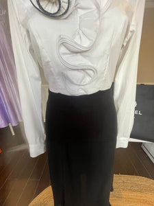 Rinascimento Ruffle Blouse, Black and White, Size M