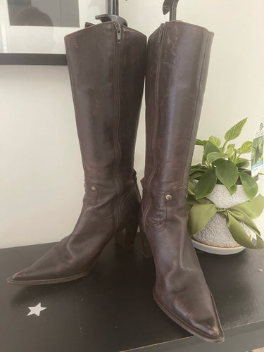 Street Shoes Made in Italy Leather Boots, Chocolate Brown, Size 39