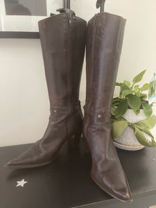 Street Shoes Made in Italy Leather Boots, Chocolate Brown, Size 39
