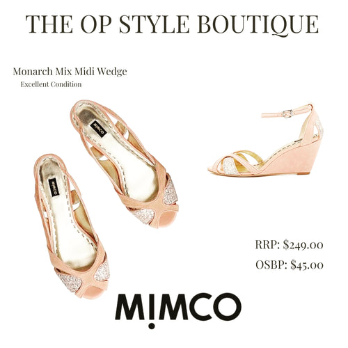 Mimco Monarch Mix Midi Wedge Heels, Pink, Size 39