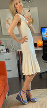 Load image into Gallery viewer, Silk Blend Crochet Knit Drop Waist Bib Dress, Ivory, Size M