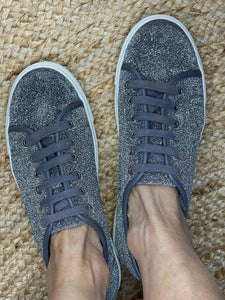 French Connection Silver Glitter Sneakers, Size 38