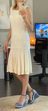 Load image into Gallery viewer, Silk Blend Crochet Knit Drop Waist Bib Dress, Ivory, Size M