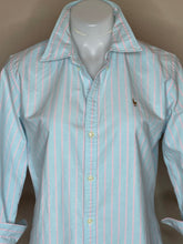 Load image into Gallery viewer, Ralph Lauren Oxford Knit Shirt, Blue/Pink Stripe, Size 12
