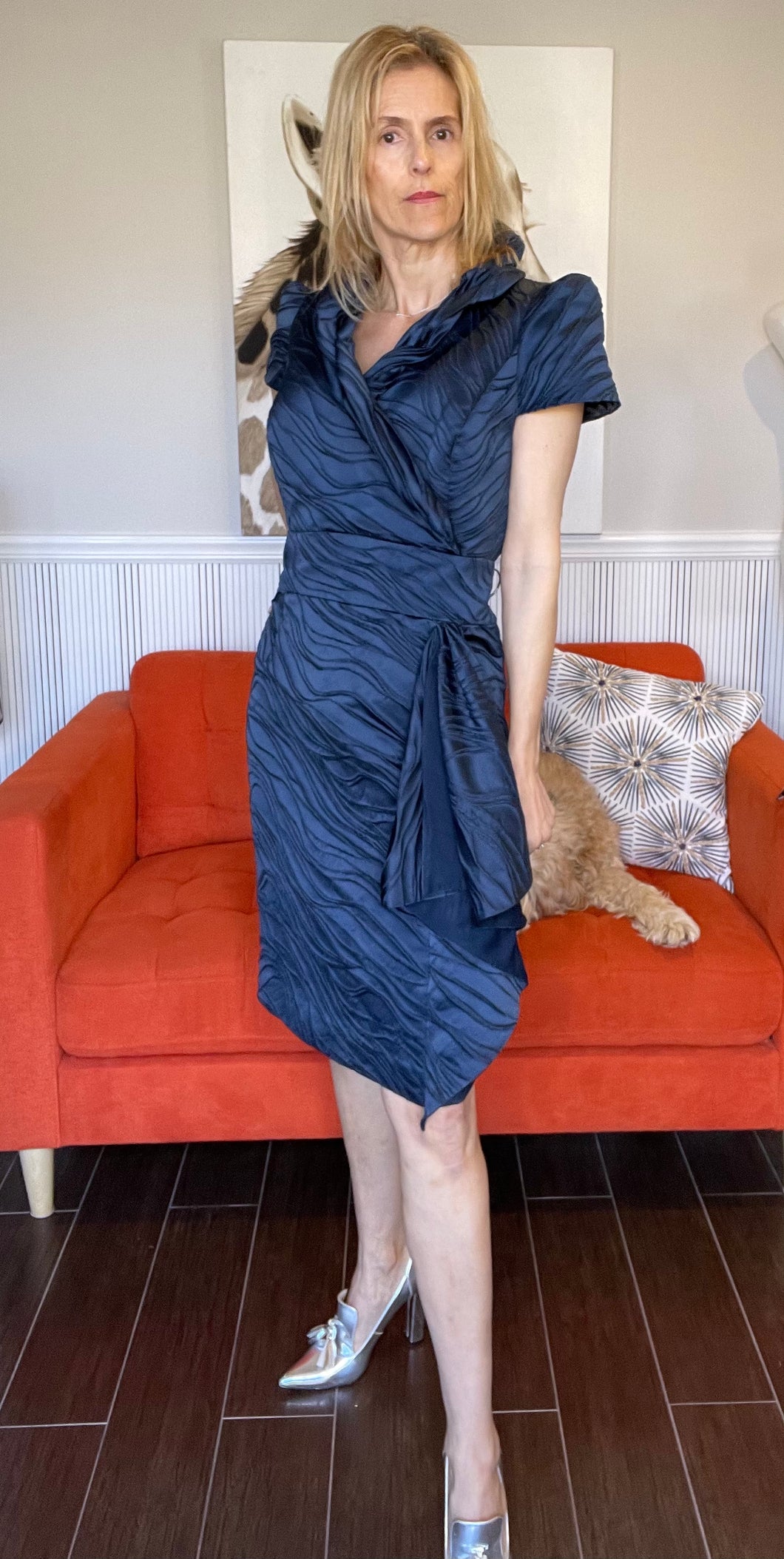 George Gross Sheath Dress, Navy, Size 14