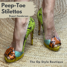 Load image into Gallery viewer, Rupert Sanderson Python Platform Peep Toe Heels, Size 38