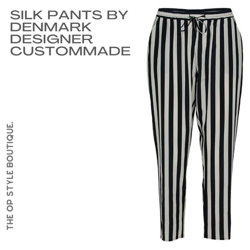 custommade Alinka Monochrome Striped Silk Pants, Size 38 AU 10