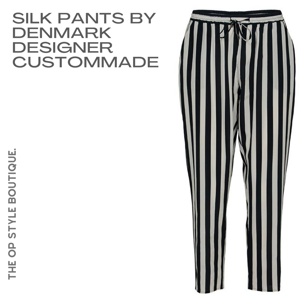 custommade Alinka Monochrome Striped Silk Pants, Size 38 AU 10